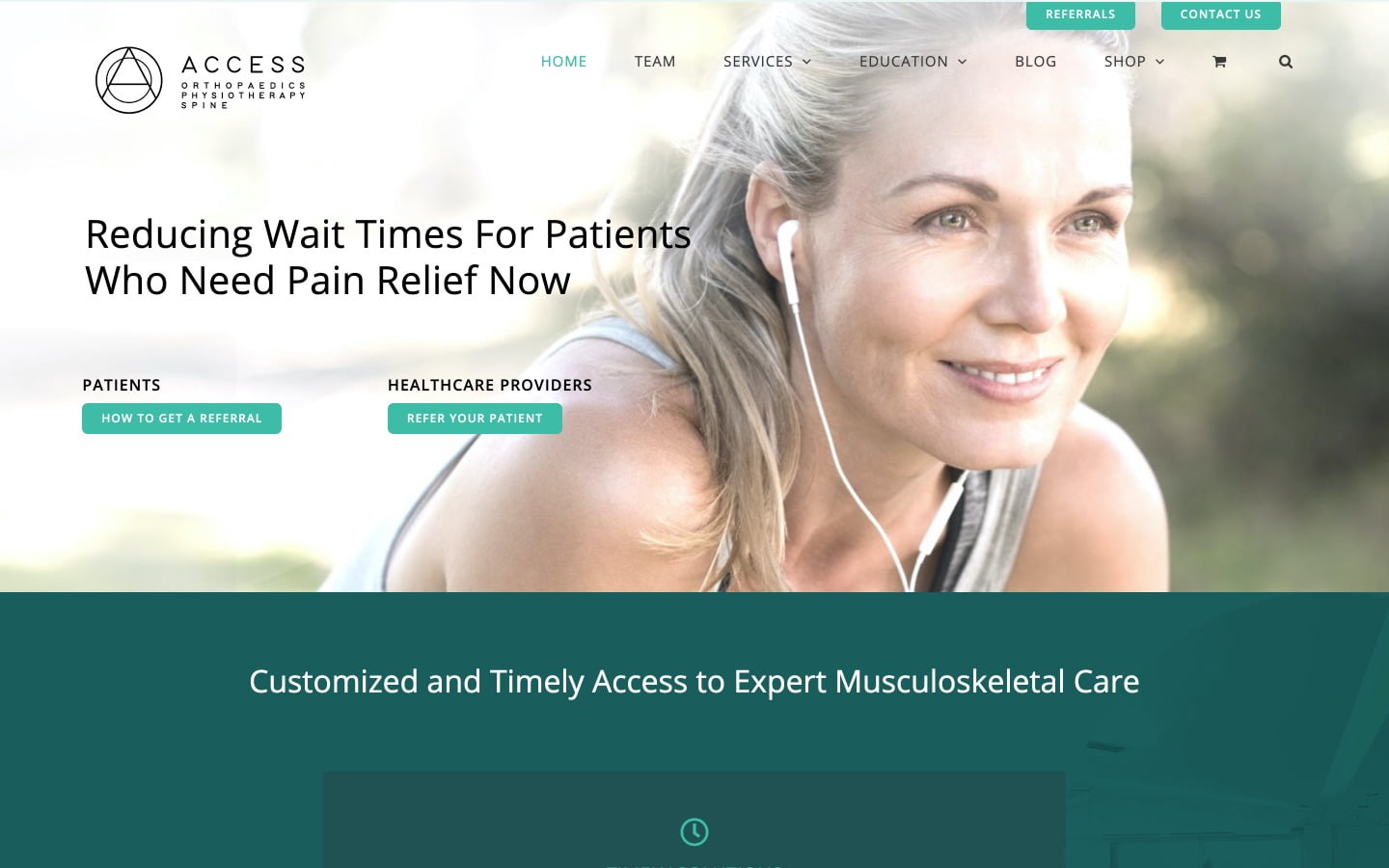 Access Orthopaedics Website Screenshot | Creative Elements Consulting