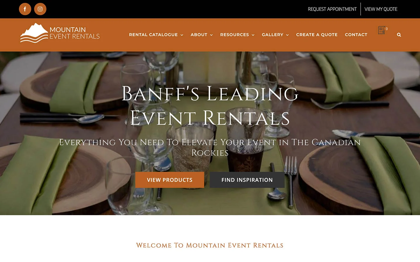 Mountain Events Rentals Website Screenshot | Creative Elements Consulting