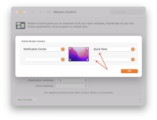 How to change the hot corner for a new Quick Note on Mac